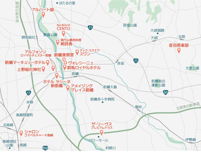 前橋市の結婚式場の地図