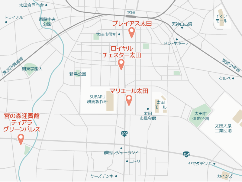 太田市の結婚式場の地図